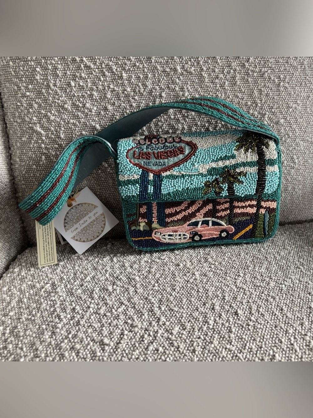 Beaded Las Vegas Scenic Shoulder Bag - Teal Multi